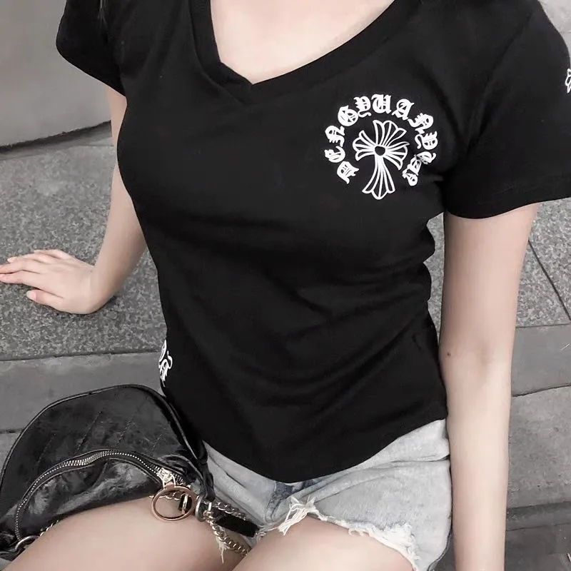 大人気 スリム 着痩せ 合わせやすい Vネック トレンド 半袖 Tシャツ