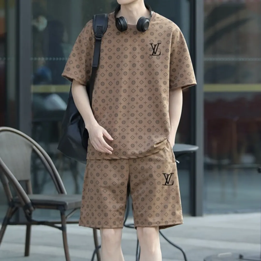 『 L-5XL』激売れ中 注目の エッジィ モダン おしゃれ ラウンドネック ショートパンツ Ｔシャツ セットアップ