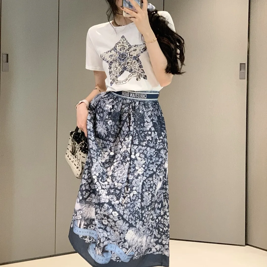 『S-L』大好評 おすすめ ラグジュアリー ヴィンテージ エレガント ロマンティック Ｔシャツ ロングスカート