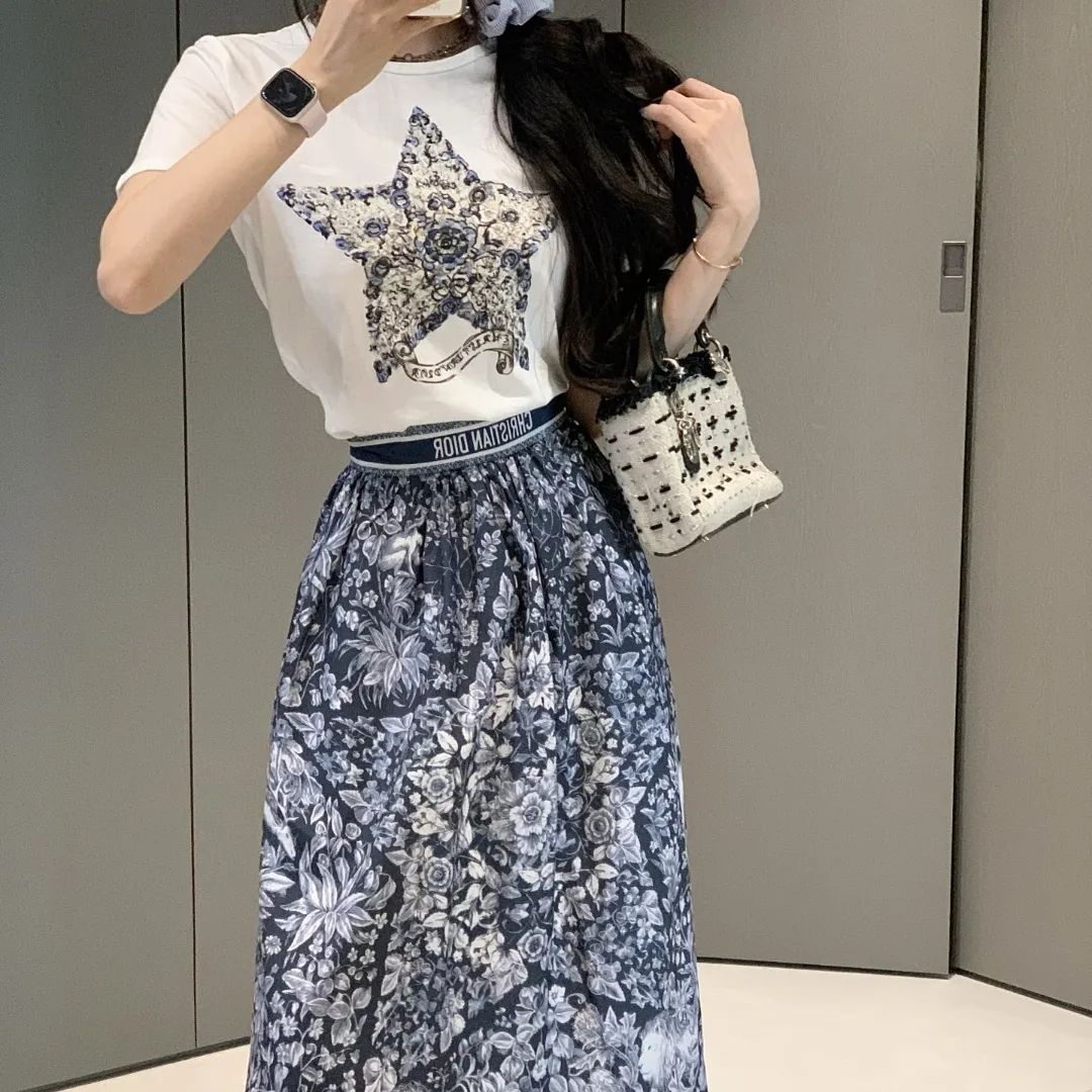 『S-L』大好評 おすすめ ラグジュアリー ヴィンテージ エレガント ロマンティック Ｔシャツ ロングスカート