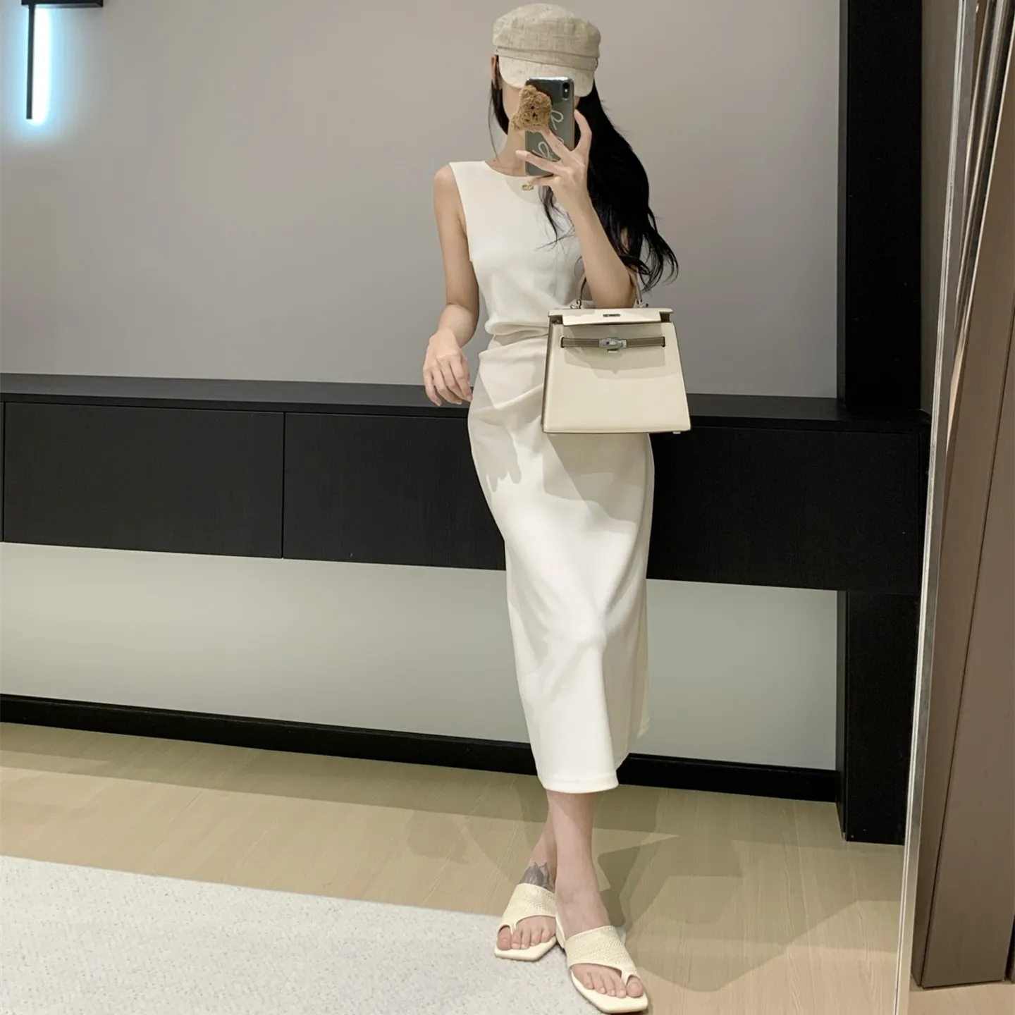 『S-L』高級 女性らしい 超 上品 雰囲気 優雅 可愛らしい セクシー 知性 繊細 ウエスト 絞り ベスト ワンピース