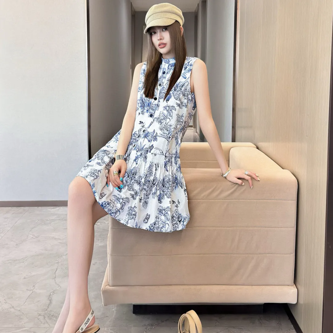 『S-L』今季マストバイ 超人気 上質 蝶プリント ノースリーブ ファッション ワンピース