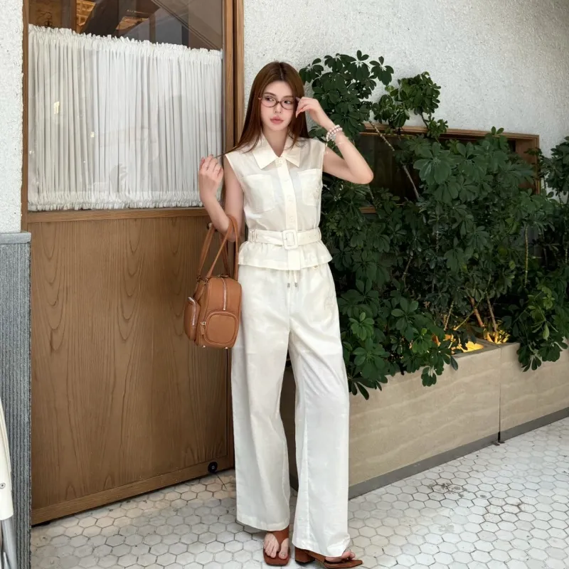 『S-L』美人度アップ 絶対欲しい 気質満点 優しい雰囲気 高級感 ベルト付き  セットアップ