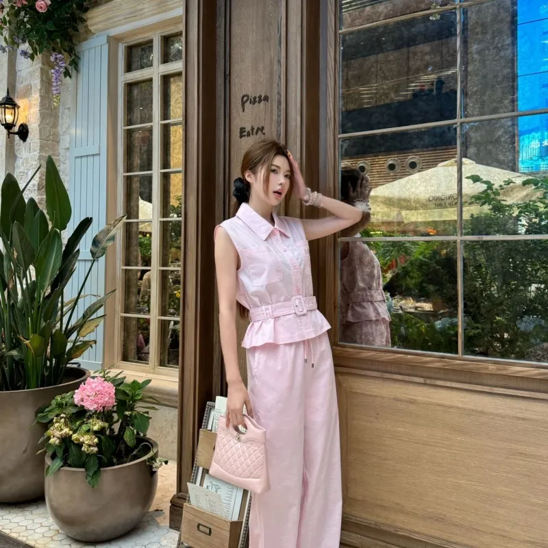 『S-L』美人度アップ 絶対欲しい 気質満点 優しい雰囲気 高級感 ベルト付き  セットアップ
