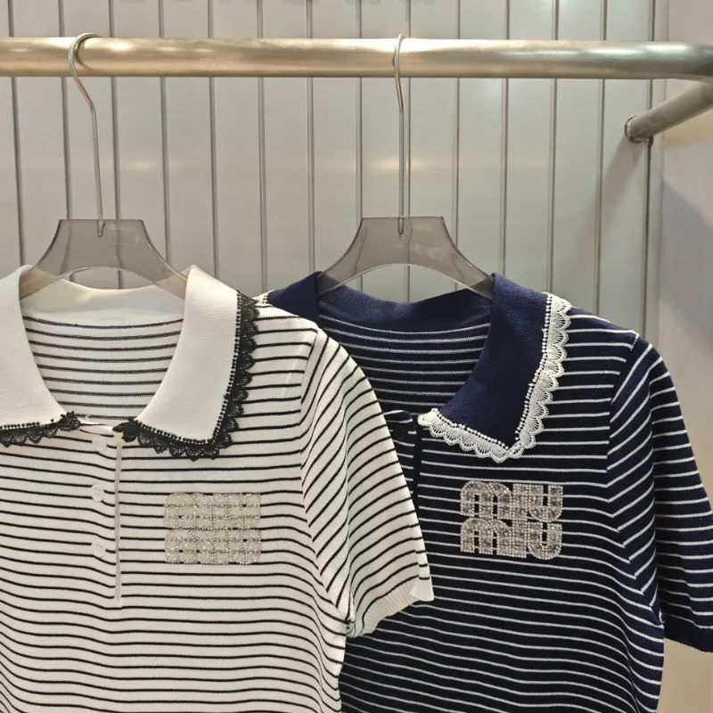 『フリーサイズ』売れ切れ必至 絶対流行 上品 スウィート 折り襟 ボーダー柄 Ｔシャツ